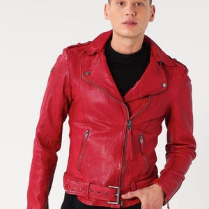 Leather Jacket Brick Red | Men’s Biker Motorcycle Coat | Vintage Slim Fit Outerwear
