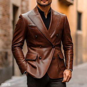 WINDSOR | Men’s Brown Nappa Leather Blazer – Classic Two-Button Lambskin Jacket – Formal & Casual Smartwear