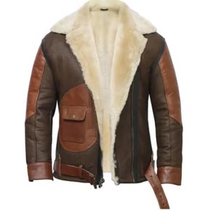 Herren Fliegerjacke aus Shearling-Leder in Braun: Schaffell-Bombermantel