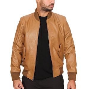 Handmade Lambskin Leather Jacket: Slim Fit Tan Outerwear