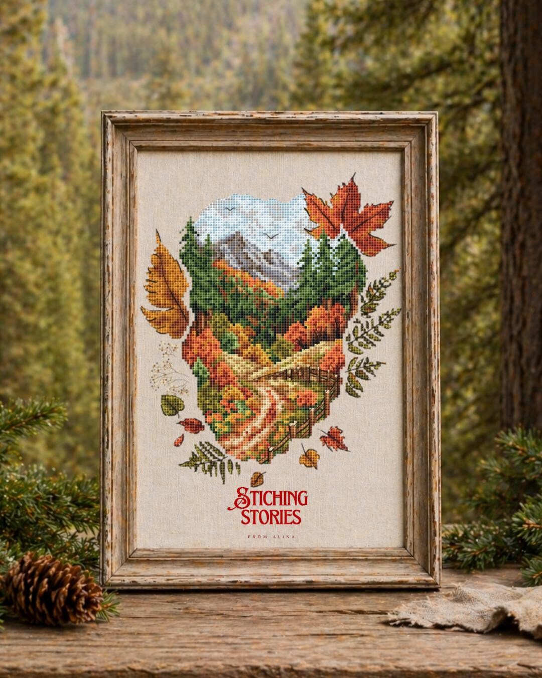 Autumn Landscape Cross Stitch Pattern PDF, Mountain Path Fall Forest ...