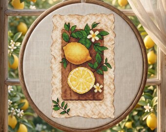 プロヴァンスの装飾刺繍絵のためのレモンクロスステッチパターンPDF