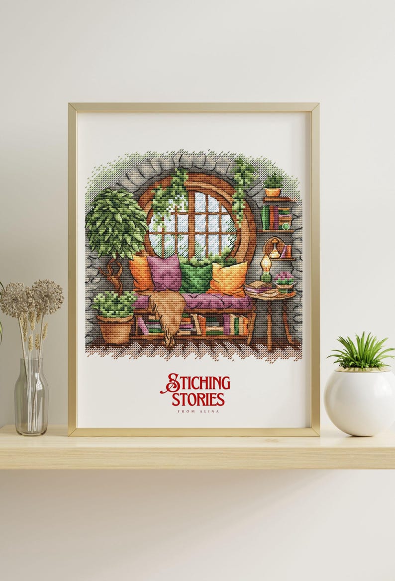 Cozy Reading Nook Cross Stitch Pattern, Round Window Cottagecore PDF ...