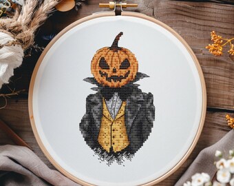 Jack O'Lantern Cross Stitch Pattern, Halloween Embroidery (PDF Pattern)