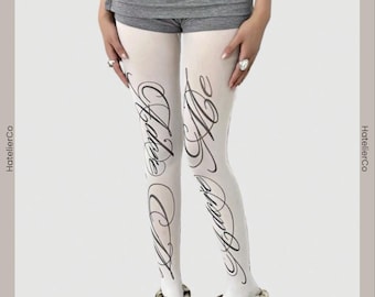 Milky White Anime Tights, Y2K Aesthetic Printed Pantyhose, Gift for Her