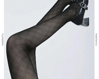 Medias góticas negras a cuadros, pantimedias transparentes con rejilla que estilizan la figura, estilo academia oscura, regalo para ella.