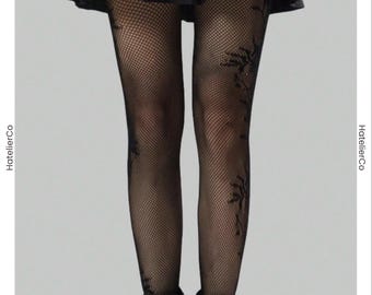 Spider Web Fishnet Tights, Gothic Black Jacquard Stockings, Stockings For All Seasons, Gift for Women
