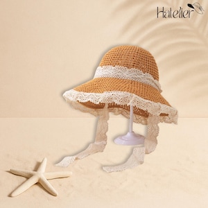 Lace Trim Straw Sun Hat for Women, Summer Beach Hat, Tie Closure Hat, Boho Hat, Lightweight Travel, Gift for Women, Gift for Her