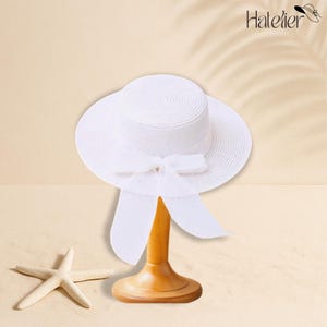 Witte strohoed met strik, hoed met brede rand, elegante boho-zomerhoed, opvouwbare zonnehoed, strandhoed, reishoed, vakantiehoed, cadeau voor vrouwen