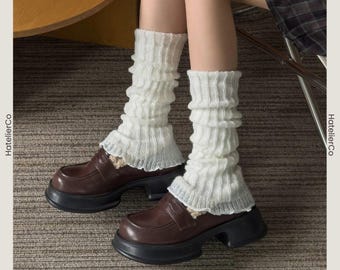 White Knit Leg Warmers, Soft Ribbed Slouchy Leg Covers, Women’s Winter Y2K Style, Cozy Trendy Layering Accessory, Gift for Her