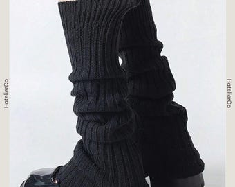 Women’s Y2K Wide Leg Knit Leg Warmers, Black Streetwear Style, Ribbed Slouchy Winter Leg Covers, Trendy Layering, Gift for Her