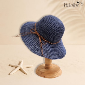 Blue Women Fashion Straw Hat, Wide Brim Sun Hat, Visor Hat, Foldable Beach Hat, Woven Sun Hat, Outdoor Travel Hat, Summer Hat, Gift For Her