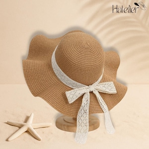 Wide Brim Straw Beach Hat, Wavy Straw Hat, Elegant Summer Hat, Sun Hat For Women, Romantic Vacation Style, Vacation Hat, Gift for Women