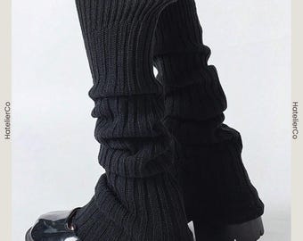 Black Ribbed Knit Leg Warmers, Y2K Streetwear Slouch Leg Covers for Women, Retro Winter Outfit Style, Cozy Layering Accessory, Gift for Her