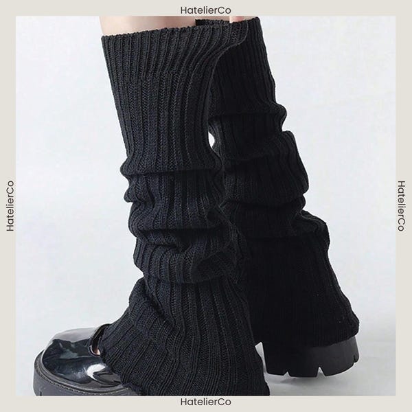 Schwarze gerippte Strick-Stulpen, Y2K Streetwear Slouch Beinabdeckungen für Frauen, Retro Winter-Outfit-Stil, gemütliches Schichtzubehör, Geschenk für Sie