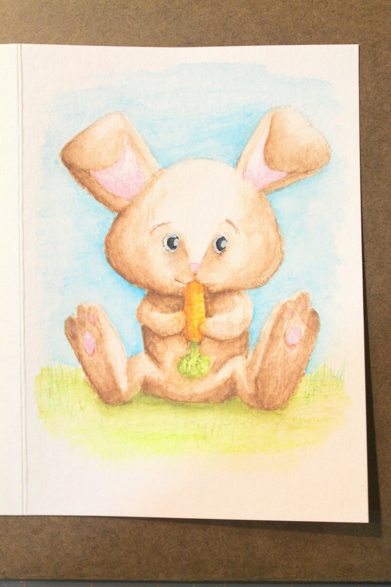 bunny easter bunny 5x7 original watercolor card