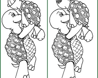 Turtles: dad with child (boy and girl) set of 2 digital stamps, digi stamps, clip art, coloring pages