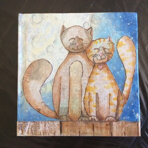 hand painted, mixed media journal, notebook, romantic cats in the moonlight, gift for daughter, mother, girlfriend image 1