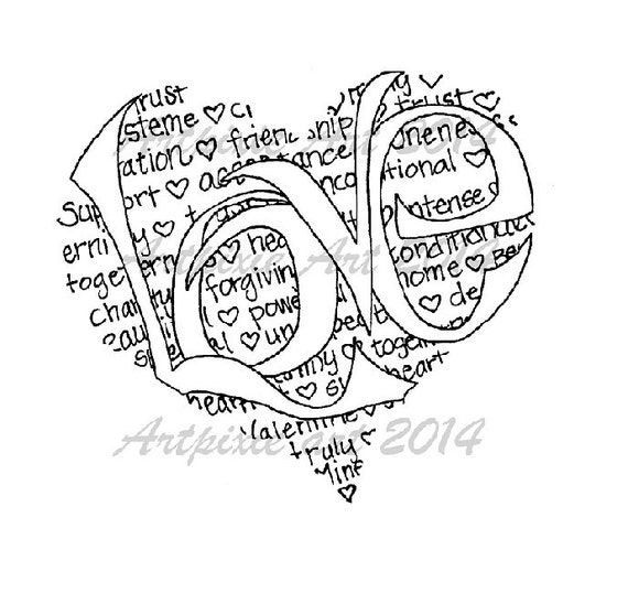 A Forma Di Cuore Amore Significa Calligramma Timbro Digitale Etsy