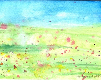 original watercolor field of flowers 5x7 card with envelope, greeting card, blank card, stationary, heavyweight card