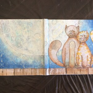 hand painted, mixed media journal, notebook, romantic cats in the moonlight, gift for daughter, mother, girlfriend image 2