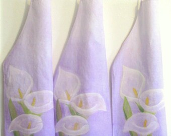 lavender ombre dyed apron with hand painted calla lillies