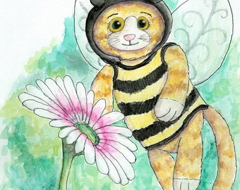 8x10 giclee fine art print of Gingey Bee watercolor illustration