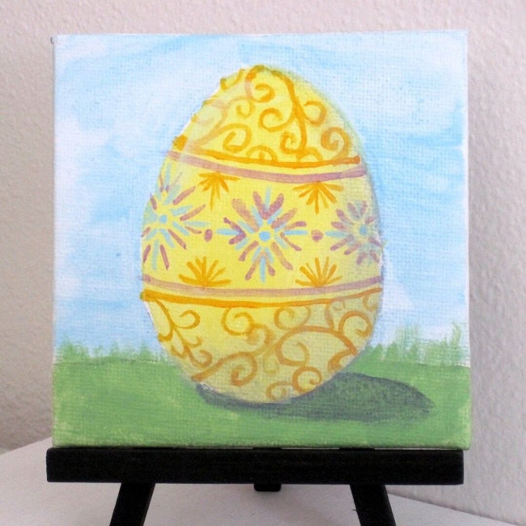 Easter Egg III 4x4 Original Acrylic Painting on Canvas Board W/ Display