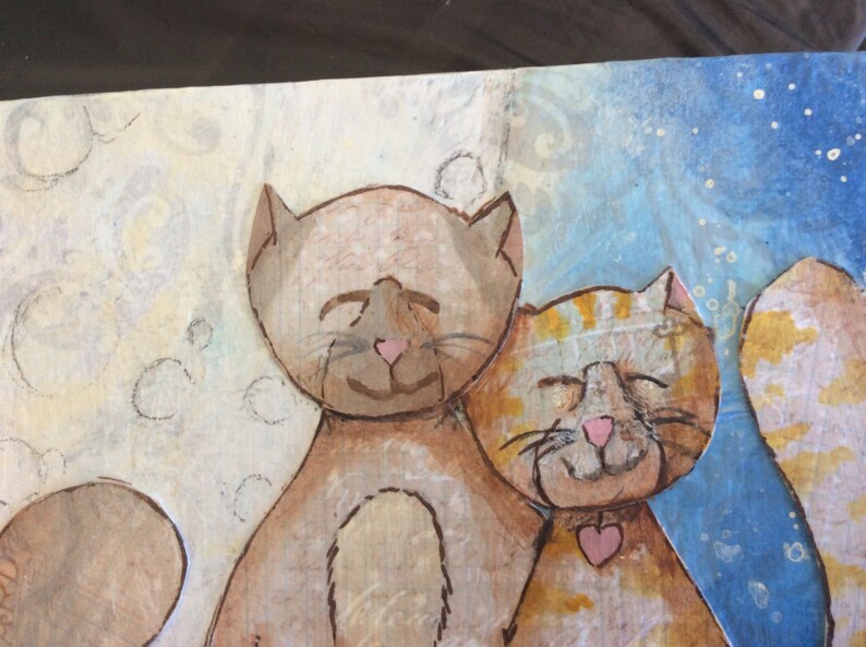 hand painted, mixed media journal, notebook, romantic cats in the moonlight, gift for daughter, mother, girlfriend image 4