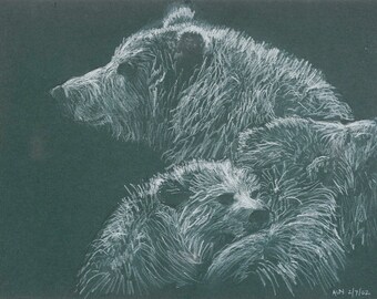 Mother Bear and Cubs 9x12 Fine Art Giclee Print