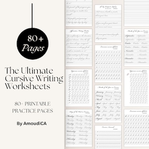Cursive Handwriting Practice Worksheets, Penmanship Bundle (PDF Download)