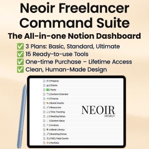 Neoir Freelancer Command Suite – Notion Template | Basic Plan | Projects, Tasks, Clients, Finance | Instant Download