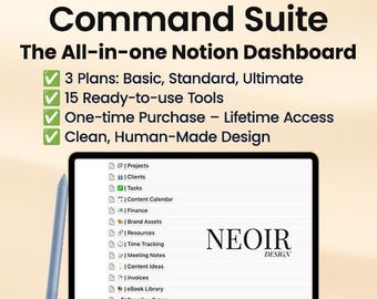 Neoir Freelancer Command Suite – Ultimate Notion Dashboard | Portfolio, eBook Library & Branding Extras