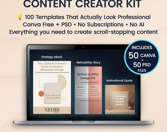 Content Creator Kit – 50 Editable Canva & PSD Templates + Strategy eBook