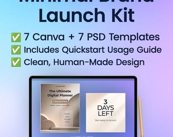 Minimal Brand Kit – 7 Canva & PSD Templates + Quickstart Guide for Creators
