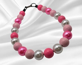 Pink Ombre Beaded Dog Collar, Chunky Pearl Dog Necklace, Slip On Boho Collar for Small Dogs, Photo Prop Gift