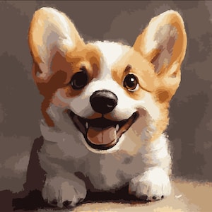 Glückliche Corgis - Malen nach Zahlen Kit 40×40 cm|Leinwandrahmen|Tiere|Hund|DIY|Wohndekor|Wandkunst|Acryl|Pinselset|Farbe|Braun