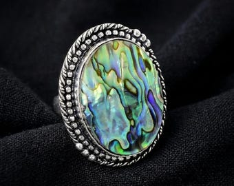 Handmade Abalone Shell Ring: 925 Sterling Silver Gemstone Jewelry
