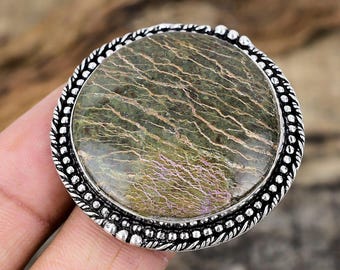 Wide Stichtite Sterling Silver Band Ring – Handmade Healing Gemstone Jewelry