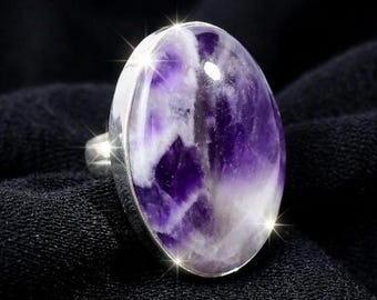 Amethyst Lace Agate, Chevron Amethyst Ring / 925 Sterling Silver / Healing Gemstone / Gifts For Her