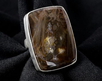 Handmade Turkish Stick Agate Ring: Sterling Silver Cocktail Ring