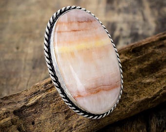 Aragonite gemstone silver ring, minimalist band, stackable jewelry