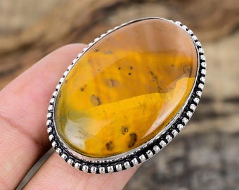 Polka Dot Agate gemstone silver ring, minimalist band, stackable jewelry