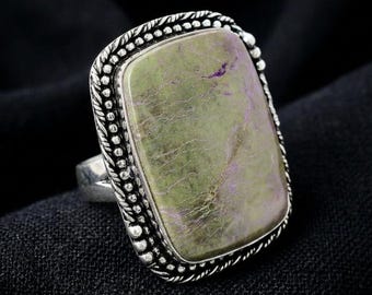 Large Stichtite Gemstone Ring, Handmade Silver Boho Jewelry, Statement Ring