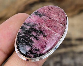 Handmade Wide Rhodonite Statement Ring: 925 Sterling Silver Jewelry Women's Ring