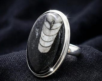 Orthoceras fossil ring, 925 Sterling Silver, Ancient Fossil Handmade Boho Jewelry