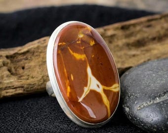 Large Mookaite Jasper Ring 925 Sterling Silver Boho Statement Ring