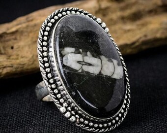 Orthoceras fossil ring, 925 Sterling Silver, Ancient Fossil Handmade Boho Jewelry