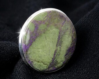 Large Stichtite Gemstone Ring, Handmade Silver Boho Jewelry, Statement Ring
