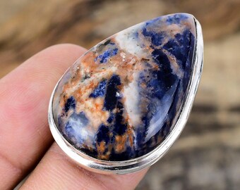 Adjustable Sodalite Ring: Oval Gemstone, 925 Sterling Silver Women Gift